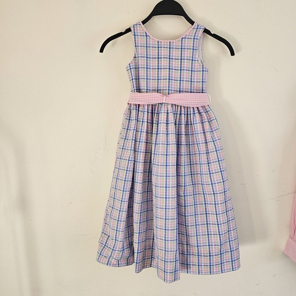 Bailey Boys Girls Plaid Seersucker Dress Size 4 Pink Gingham Sash Lined USA